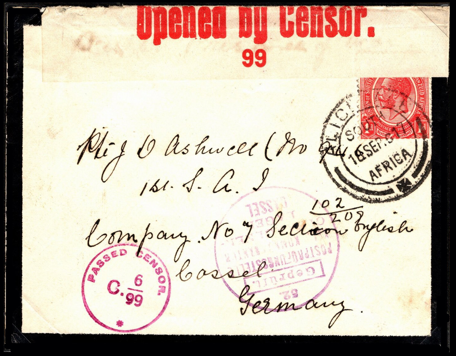 South African Alicedale to CASSEL 1917