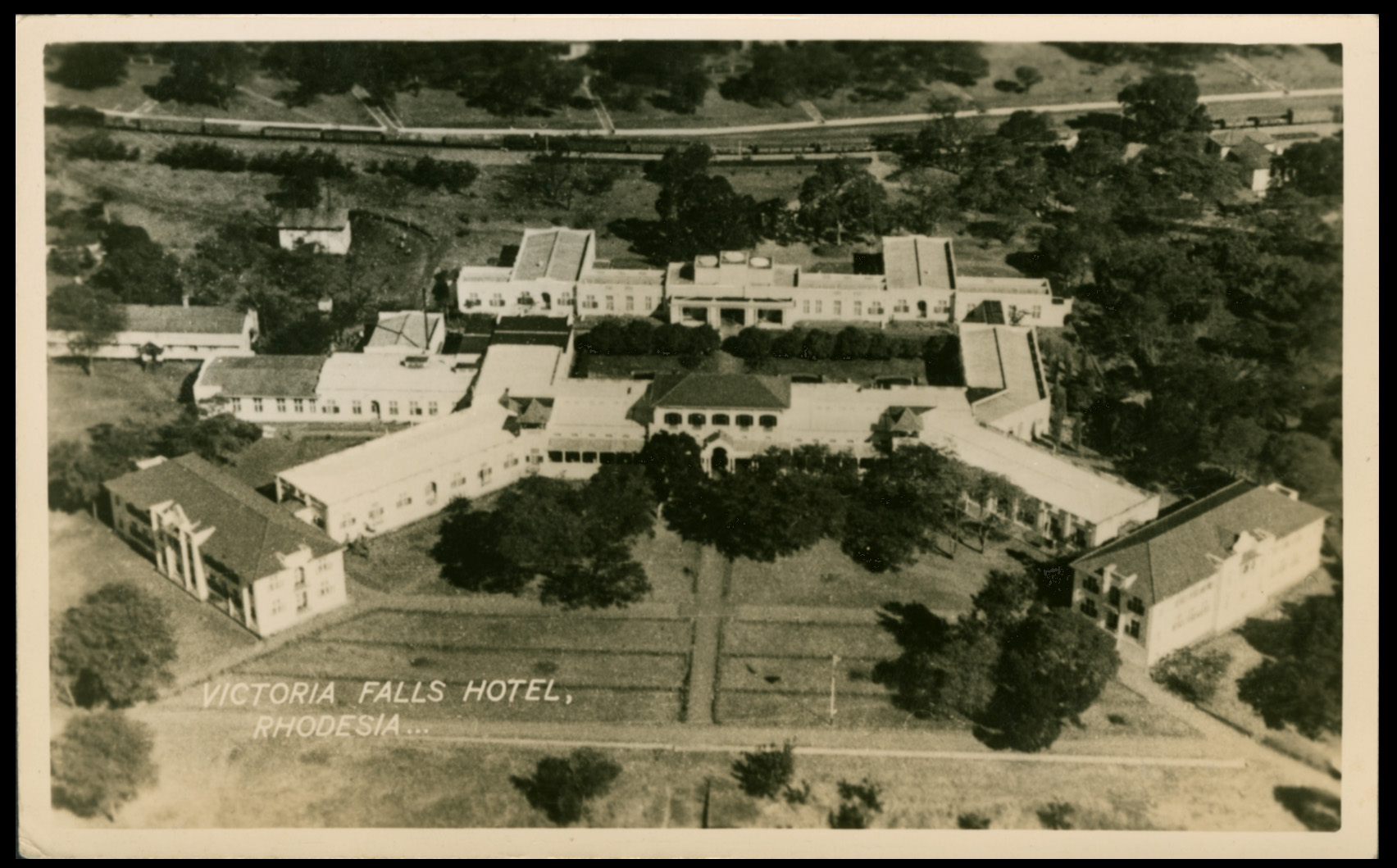 Postcard aerial view of the Victoria Falls Hotel