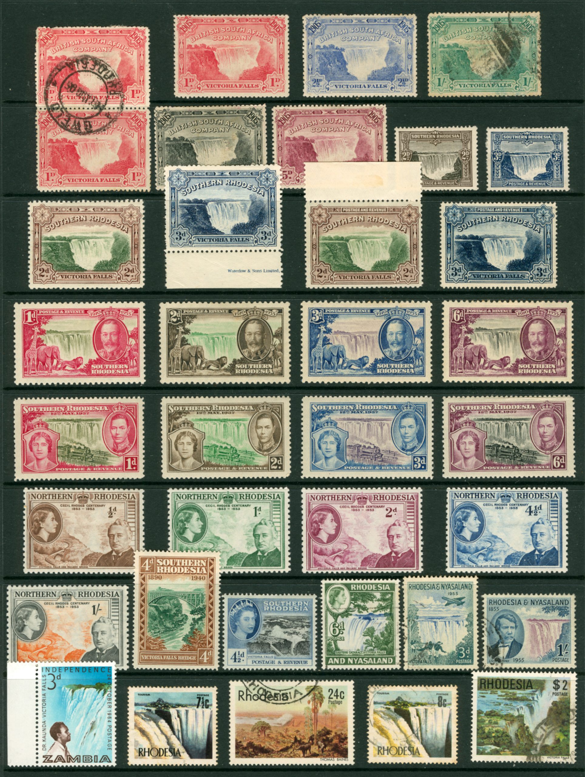 Rhodesian stamps showing Victoria Falls