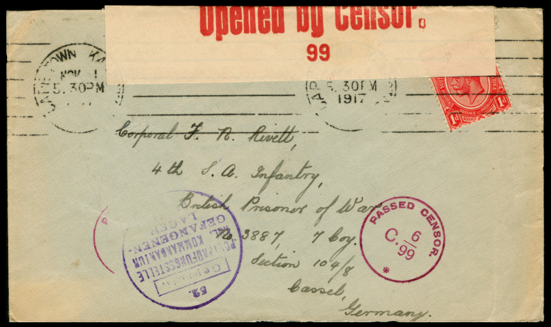 POW LETTER 4th SA Infantry 1917